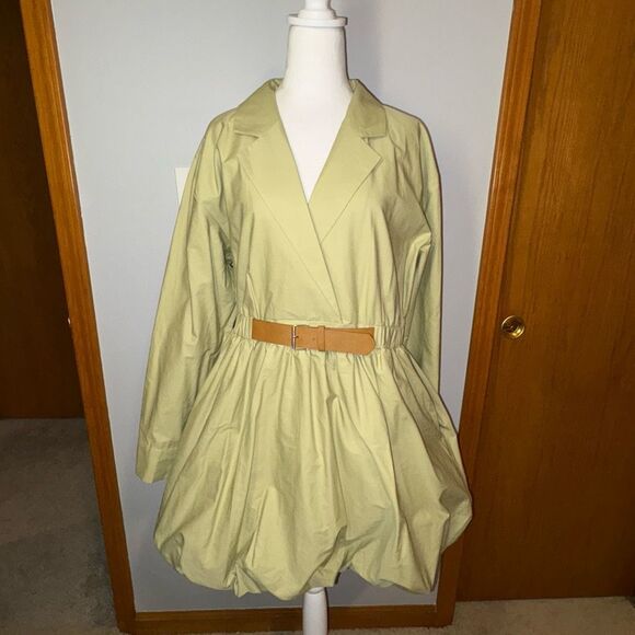 Maeve Dresses & Skirts - Maeve Anthropologie long sleeve Collared Belted Bubble Hem mini dress green NEW